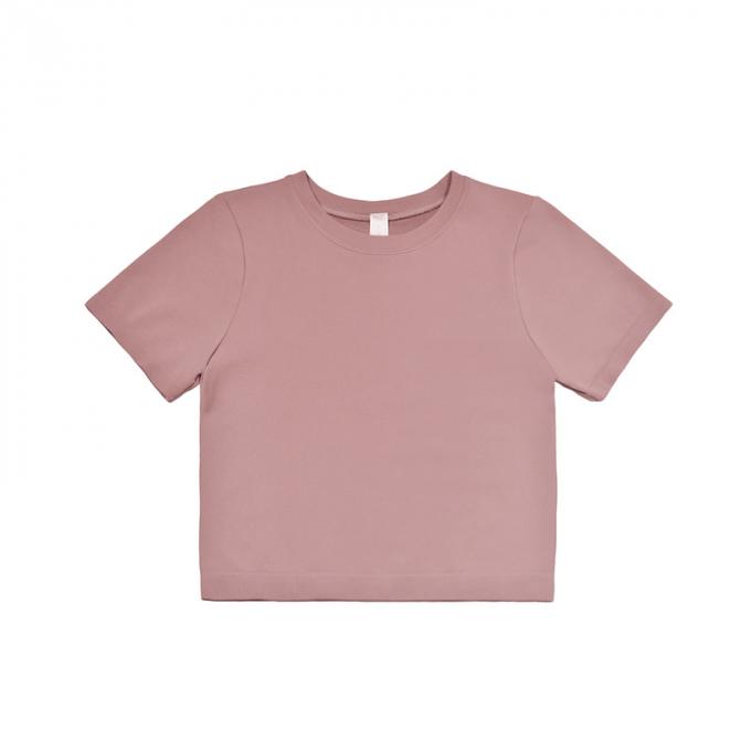 Les femmes de T-shirt de pull de broderie de fleur de cou d'O desserrent la douille courte rose causale pique le nouveau dessus de coton de l'été 2021