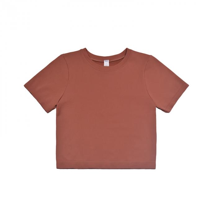 Les femmes de T-shirt de pull de broderie de fleur de cou d'O desserrent la douille courte rose causale pique le nouveau dessus de coton de l'été 2021