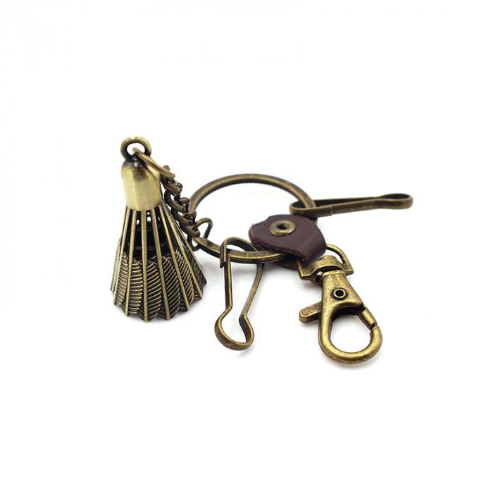 Chaîne principale de souvenir de style en métal de badminton en bronze en cuir américain européen en alliage de zinc fait sur commande de haute qualité créatif d'antiquité