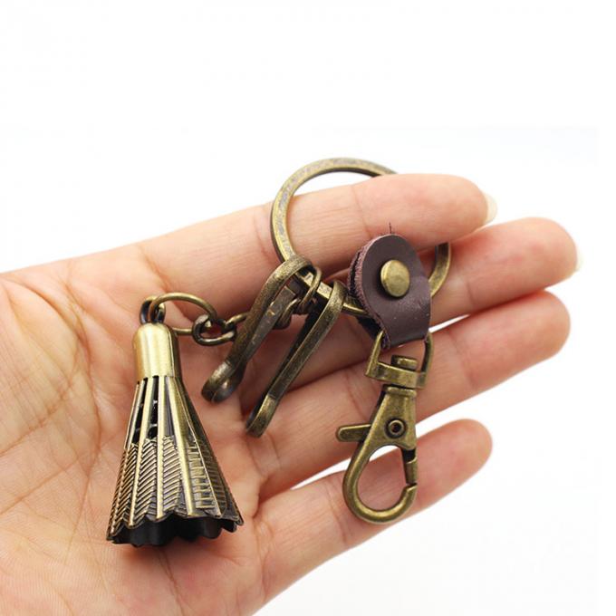 Chaîne principale de souvenir de style en métal de badminton en bronze en cuir américain européen en alliage de zinc fait sur commande de haute qualité créatif d'antiquité