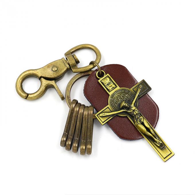 Souvenir en cuir Logo Men Cross Keychain fait sur commande de Taureau d'alliage promotionnel créatif en gros en métal rétro
