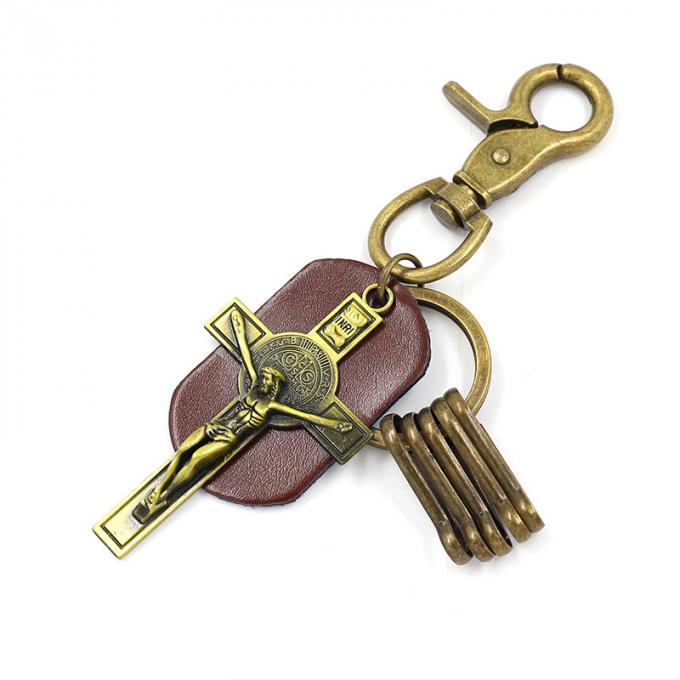 Souvenir en cuir Logo Men Cross Keychain fait sur commande de Taureau d'alliage promotionnel créatif en gros en métal rétro