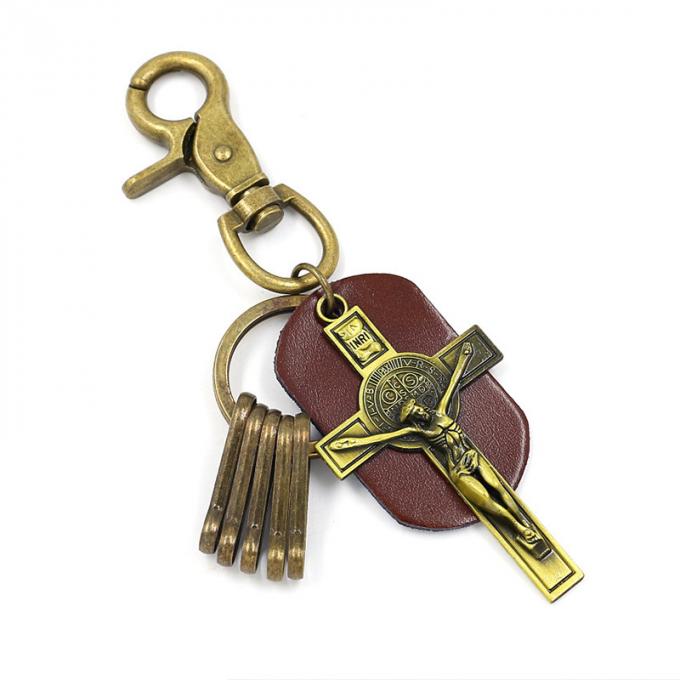Souvenir en cuir Logo Men Cross Keychain fait sur commande de Taureau d'alliage promotionnel créatif en gros en métal rétro