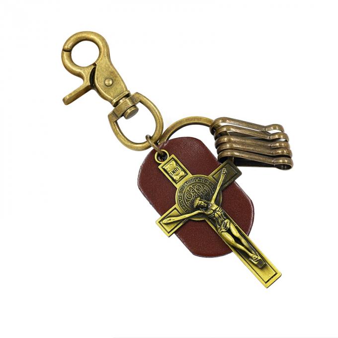 Souvenir en cuir Logo Men Cross Keychain fait sur commande de Taureau d'alliage promotionnel créatif en gros en métal rétro