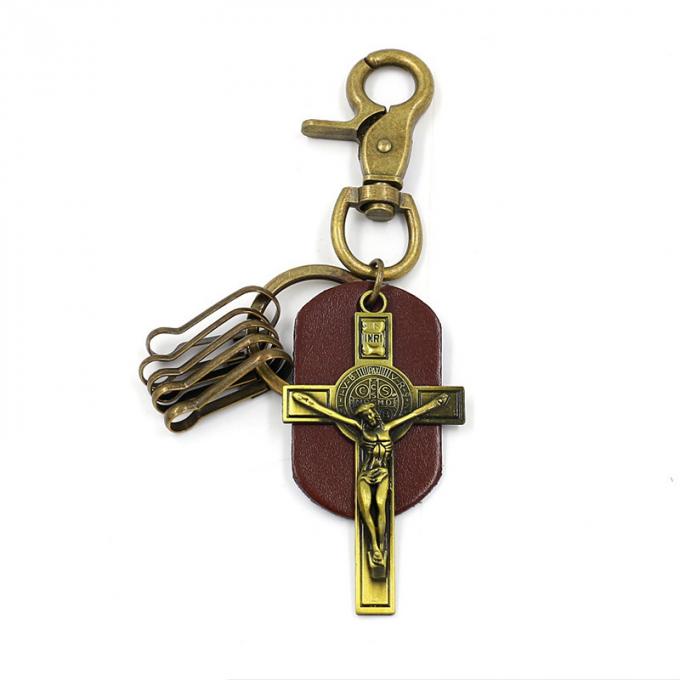 Souvenir en cuir Logo Men Cross Keychain fait sur commande de Taureau d'alliage promotionnel créatif en gros en métal rétro