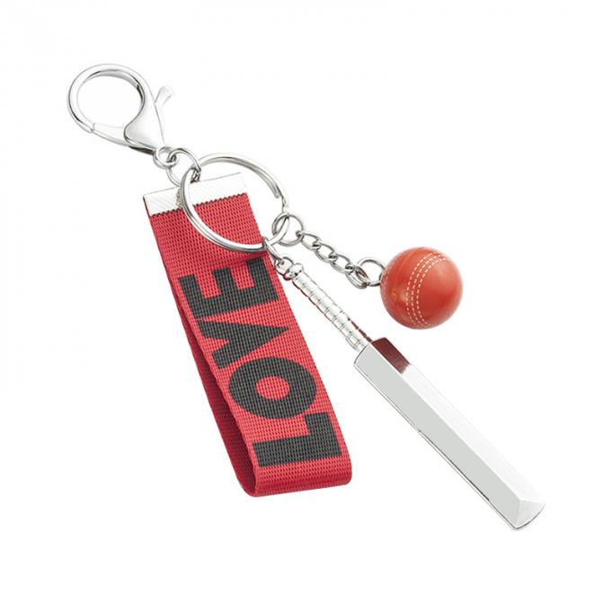 Le cricket créatif de sport de souvenir fait sur commande de haute qualité en gros forment la chaîne principale à chaînes principale de ruban pendant de voiture de promotion de cadeau