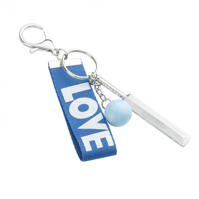 Le cricket créatif de sport de souvenir fait sur commande de haute qualité en gros forment la chaîne principale à chaînes principale de ruban pendant de voiture de promotion de cadeau