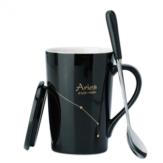 La coutume de haute qualité a imprimé 12 tasses en céramique de culbuteur de café de tasses de constellation avec de la matte de drinkware de couvercle et de cuillère multicolore