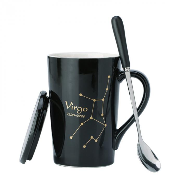 La coutume de haute qualité a imprimé 12 tasses en céramique de culbuteur de café de tasses de constellation avec de la matte de drinkware de couvercle et de cuillère multicolore