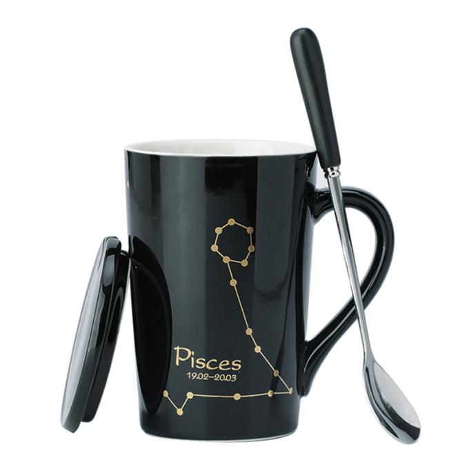 La coutume de haute qualité a imprimé 12 tasses en céramique de culbuteur de café de tasses de constellation avec de la matte de drinkware de couvercle et de cuillère multicolore