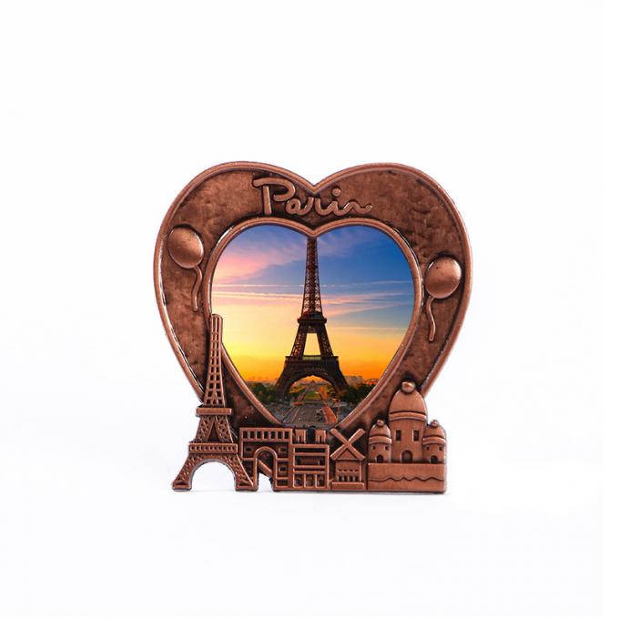 cadre de tableau en forme de coeur en métal de cadeau de souvenir de Tour Eiffel de Paris France de paysage de coucher du soleil de l'amour 3D