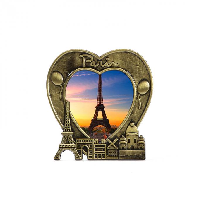 cadre de tableau en forme de coeur en métal de cadeau de souvenir de Tour Eiffel de Paris France de paysage de coucher du soleil de l'amour 3D