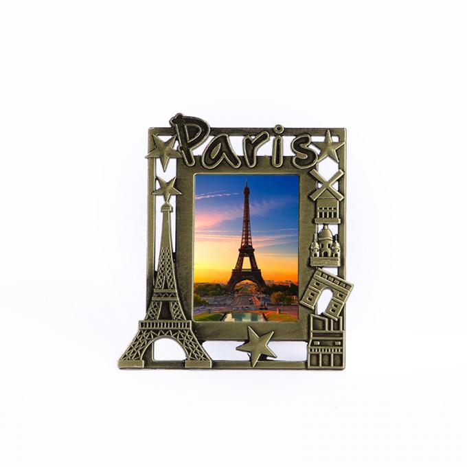 3D cadre de tableau de rectangle en métal de cadeau de souvenir de Tour Eiffel de Paris France de paysage de coucher du soleil de moulage mécanique sous pression