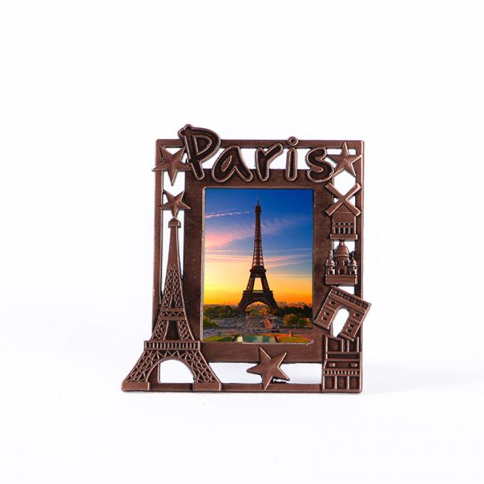 3D cadre de tableau de rectangle en métal de cadeau de souvenir de Tour Eiffel de Paris France de paysage de coucher du soleil de moulage mécanique sous pression