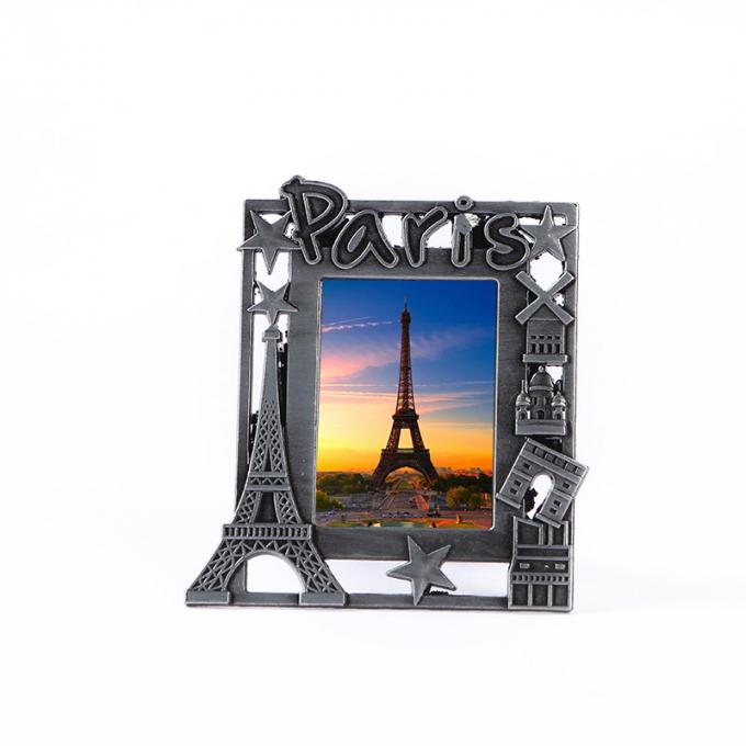 3D cadre de tableau de rectangle en métal de cadeau de souvenir de Tour Eiffel de Paris France de paysage de coucher du soleil de moulage mécanique sous pression