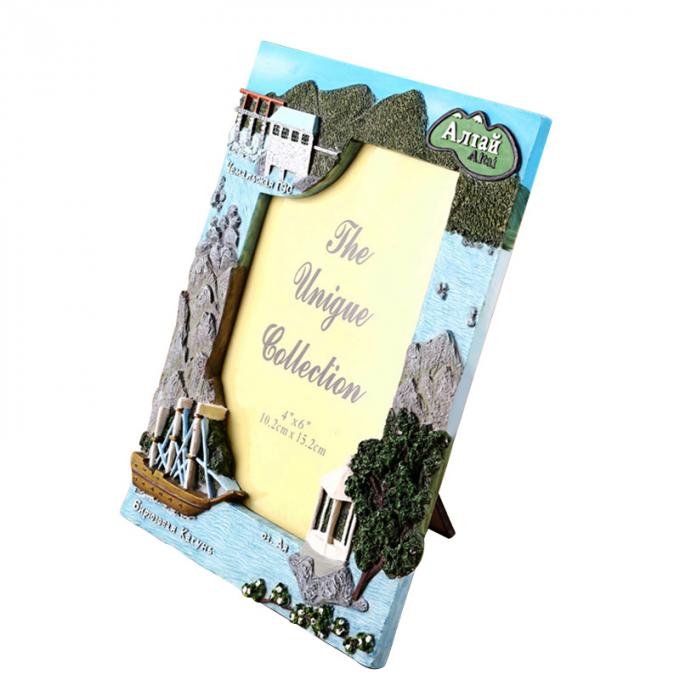 cadre de tableau de résine de cadeau de souvenir de paysage de la conception 3D de roche de plage du rectangle 4*6inch