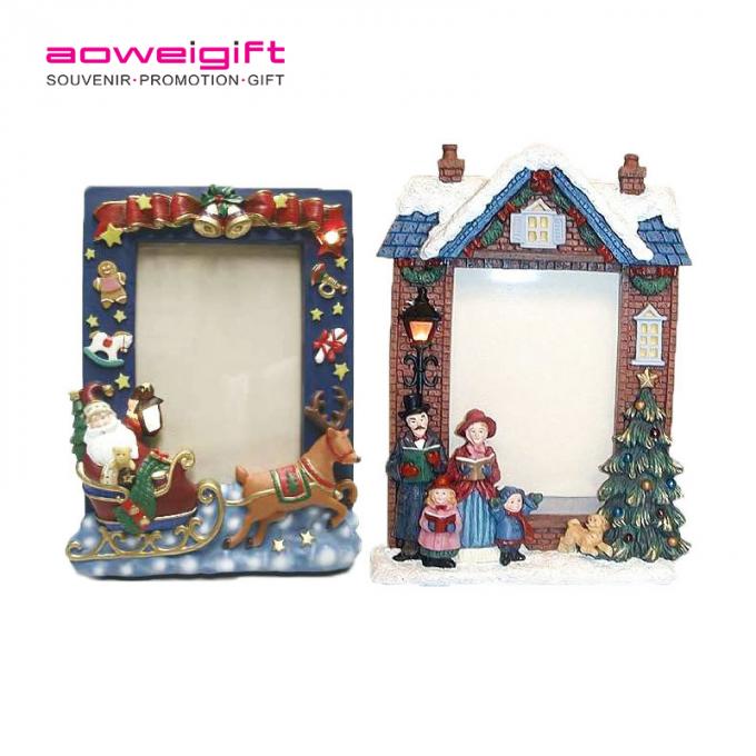 Cadre de photo de résine de Santa Claus de décoration de bande dessinée de cerfs communs de résine de Noël mignon à la maison de haute qualité fait sur commande du cadre de tableau 3D poly